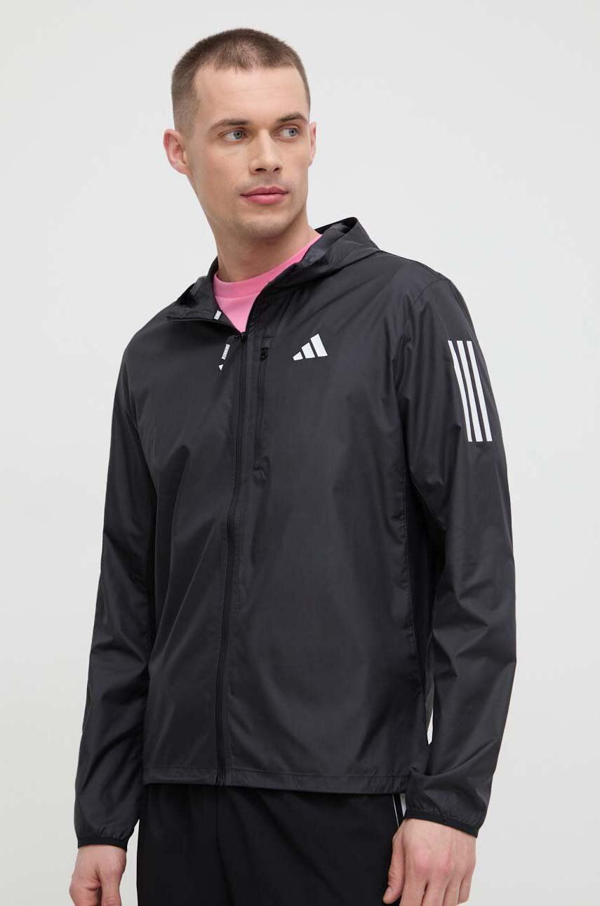 adidas Performance jachetă de alergare Own the Run culoarea negru, de tranziție IN1483 adidas Performance jachetă de alergare Own the Run culoarea negru, de tranziție IN1483