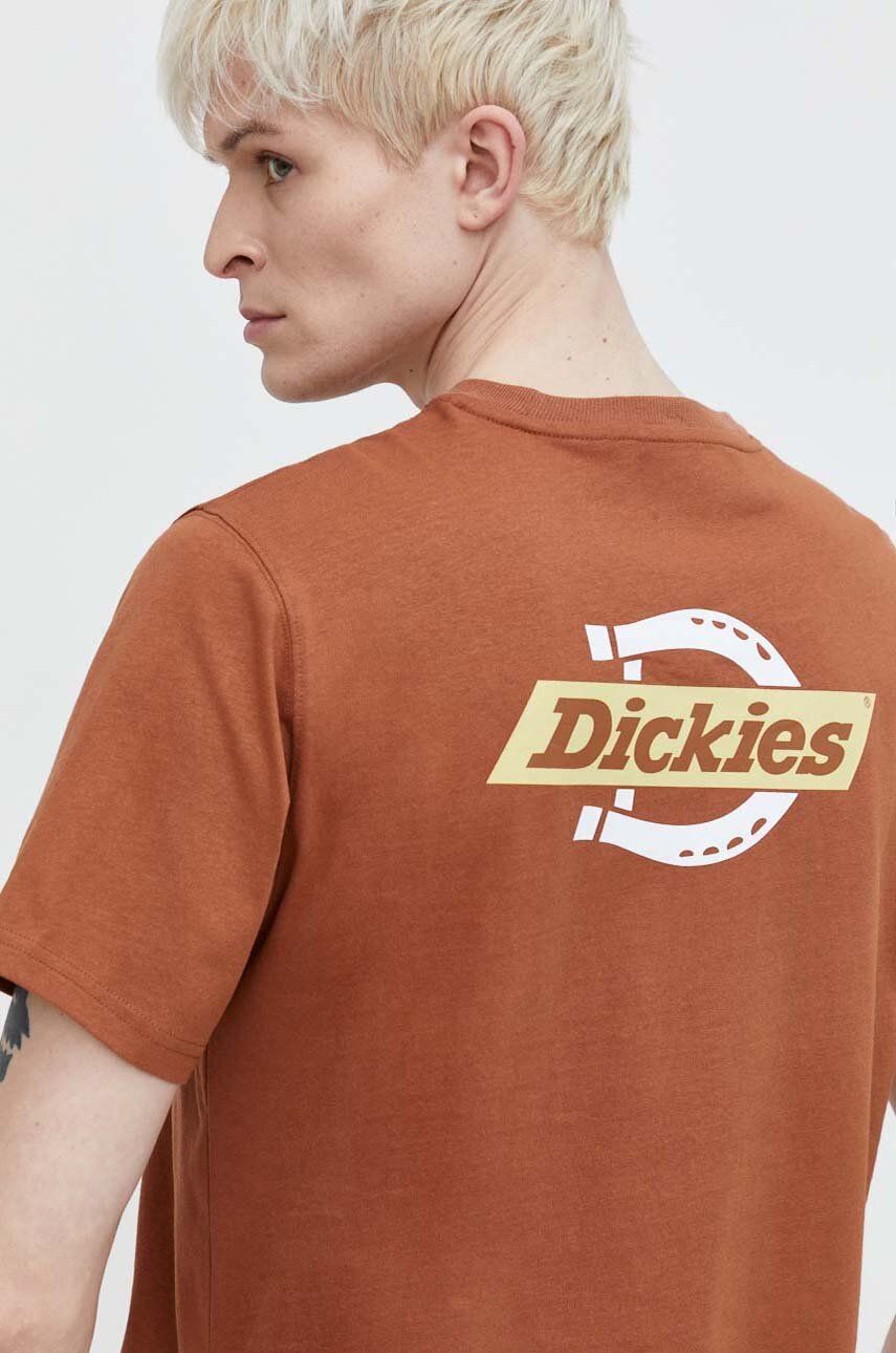 Dickies tricou din bumbac SS RUSTON TEE barbati, culoarea maro, cu imprimeu, DK0A4XDC Dickies tricou din bumbac SS RUSTON TEE barbati, culoarea maro, cu imprimeu, DK0A4XDC