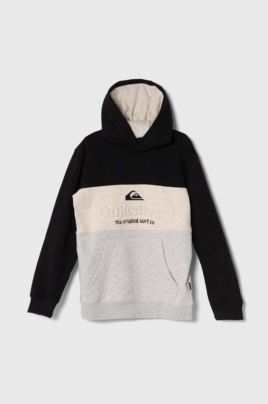 Quiksilver bluza copii EMBOSSHOODYTH culoarea negru, cu glugă, cu imprimeu Quiksilver bluza copii EMBOSSHOODYTH culoarea negru, cu glugă, cu imprimeu