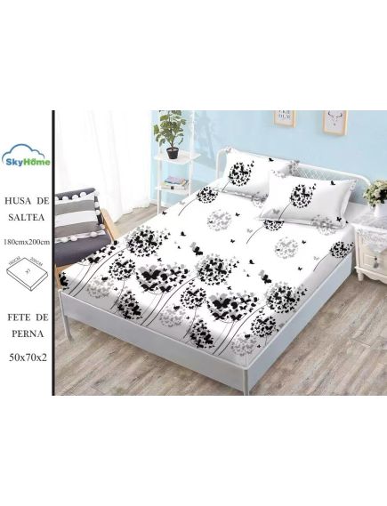Husa Finet cu Elastic En-Gros, pentru Pat Dublu, 180 x 200 cm, 2 Fete de Perna, Alb Husa Finet cu Elastic En-Gros, pentru Pat Dublu, 180 x 200 cm, 2 Fete de Perna, Alb