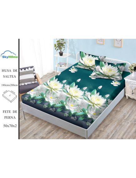 Husa Finet cu Elastic En-Gros, pentru Pat Dublu, 180 x 200 cm, 2 Fete de Perna, Verde Inchis Husa Finet cu Elastic En-Gros, pentru Pat Dublu, 180 x 200 cm, 2 Fete de Perna, Verde Inchis