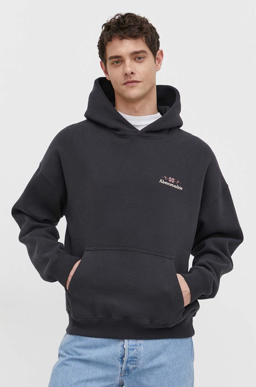Abercrombie & Fitch bluza barbati, culoarea gri, cu glugă, cu imprimeu Abercrombie & Fitch bluza barbati, culoarea gri, cu glugă, cu imprimeu