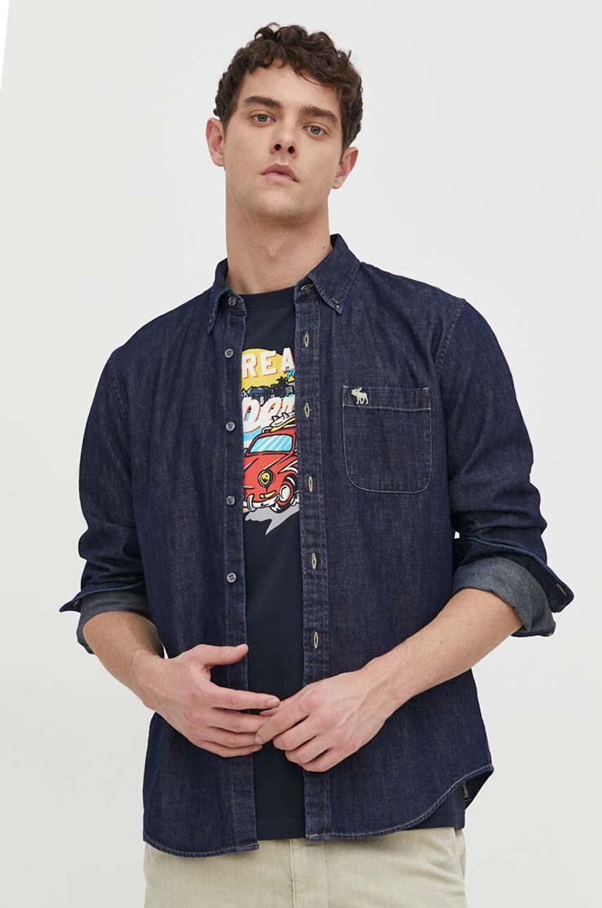 Abercrombie & Fitch camasa din bumbac barbati, culoarea albastru marin, cu guler button-down, regular Abercrombie & Fitch camasa din bumbac barbati, culoarea albastru marin, cu guler button-down, regular