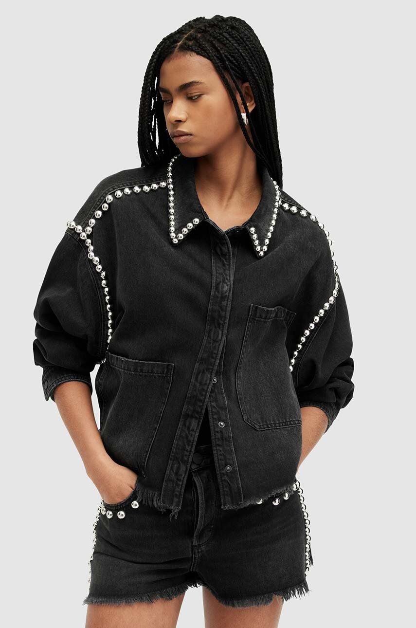 AllSaints camasa din bumbac denim NICKY culoarea negru, cu guler clasic, relaxed AllSaints camasa din bumbac denim NICKY culoarea negru, cu guler clasic, relaxed
