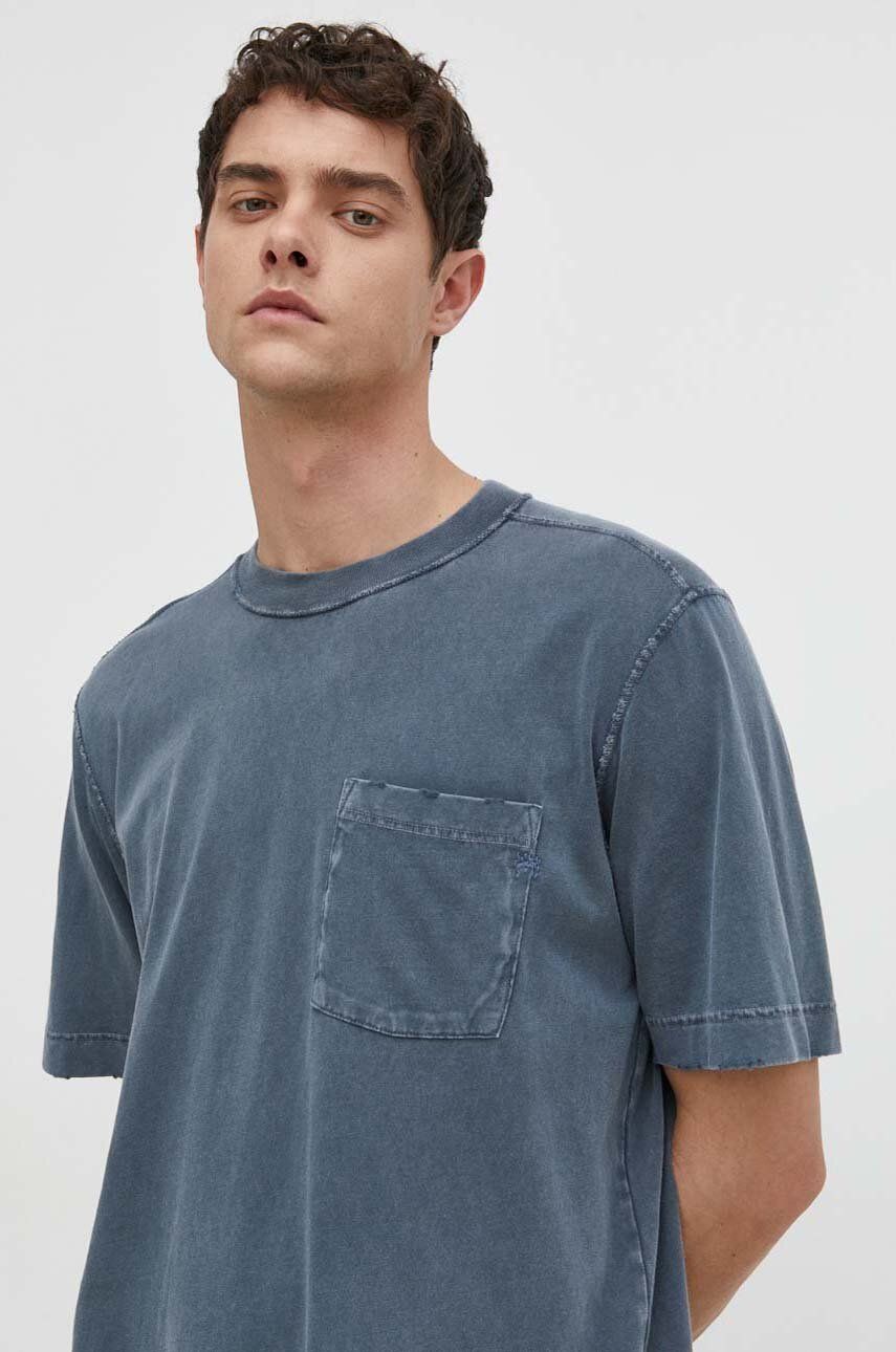 Abercrombie & Fitch tricou din bumbac barbati, culoarea albastru marin, neted Abercrombie & Fitch tricou din bumbac barbati, culoarea albastru marin, neted