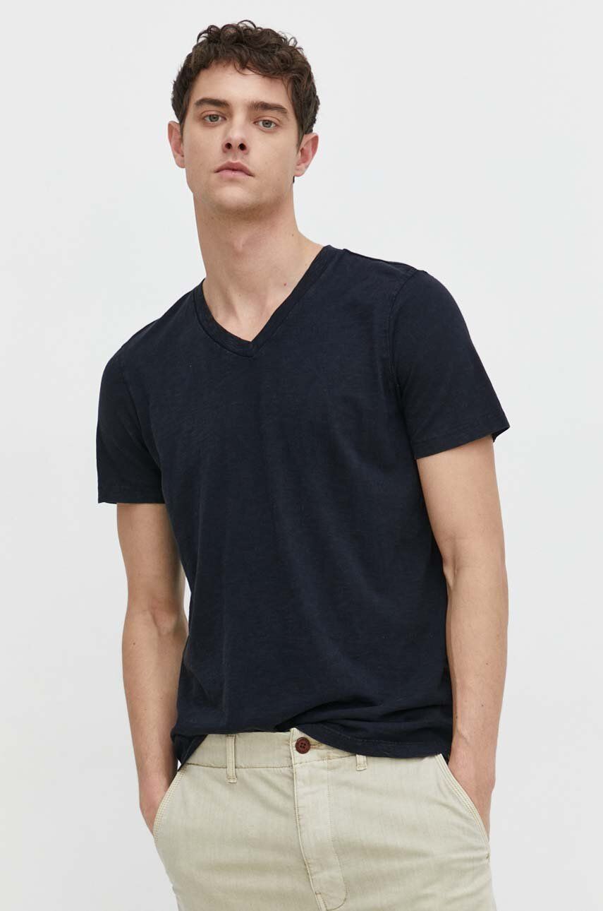 Superdry tricou din bumbac barbati, culoarea albastru marin, neted Superdry tricou din bumbac barbati, culoarea albastru marin, neted