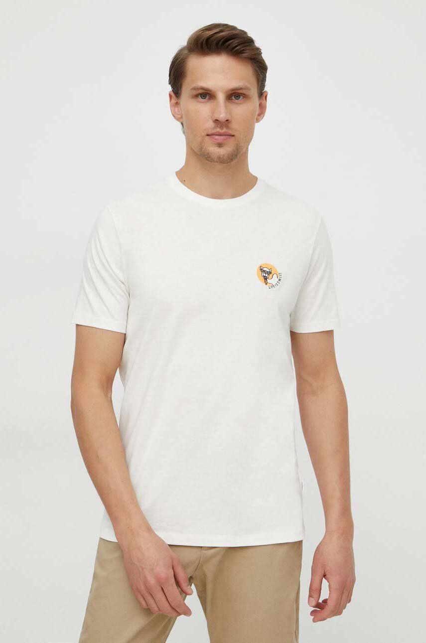 Lindbergh tricou din bumbac barbati, culoarea bej, cu imprimeu Lindbergh tricou din bumbac barbati, culoarea bej, cu imprimeu