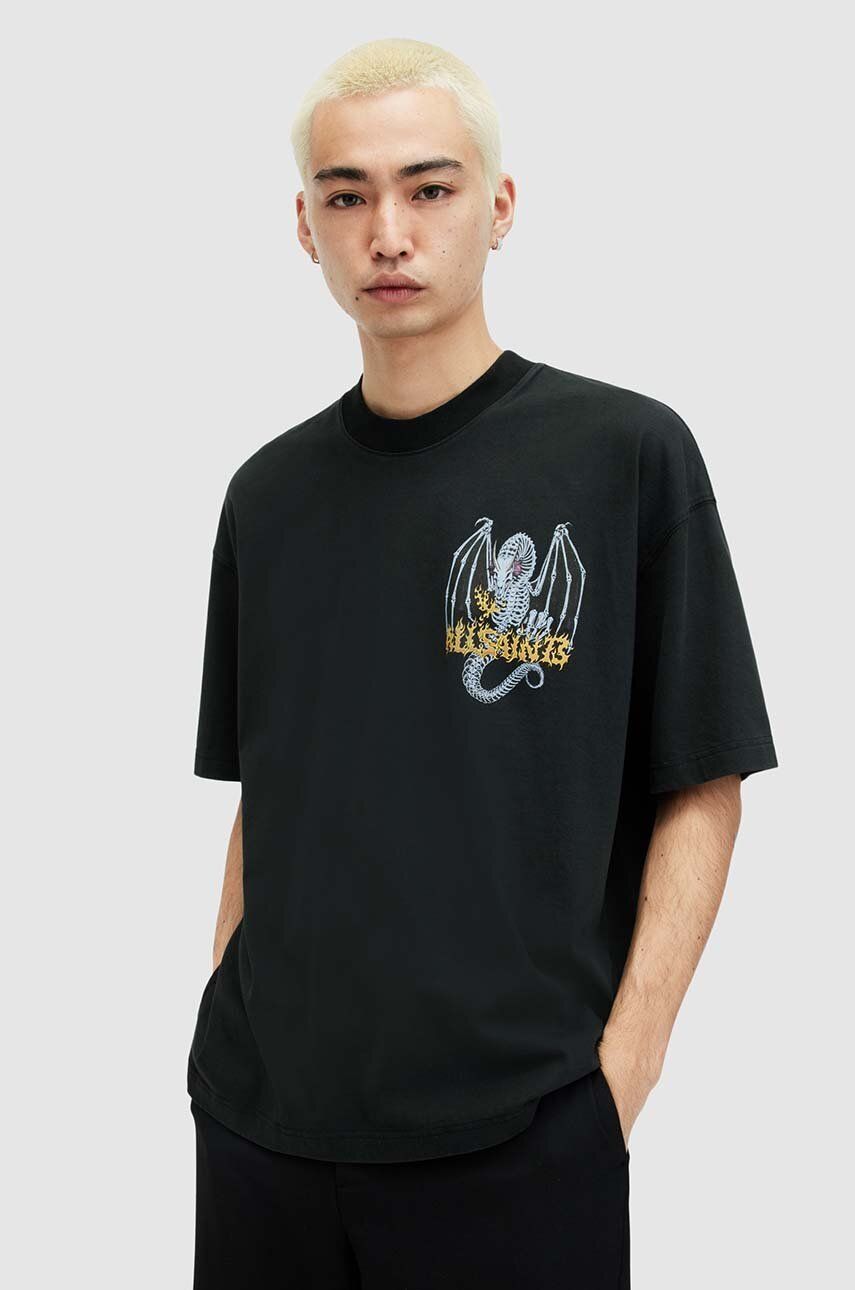 AllSaints tricou din bumbac DRAGONSKULL barbati, culoarea negru, cu imprimeu AllSaints tricou din bumbac DRAGONSKULL barbati, culoarea negru, cu imprimeu