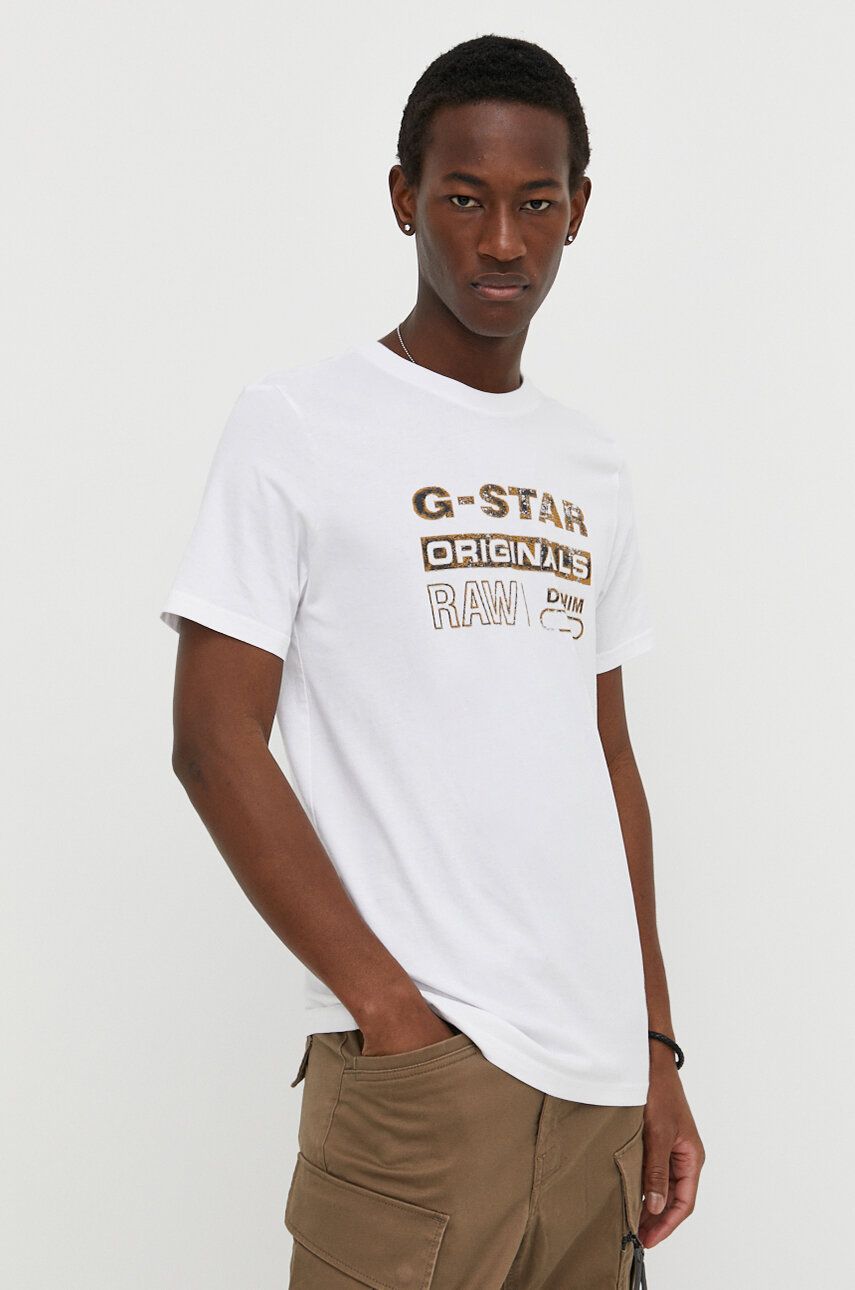 G-Star Raw tricou din bumbac barbati, culoarea alb, cu imprimeu G-Star Raw tricou din bumbac barbati, culoarea alb, cu imprimeu