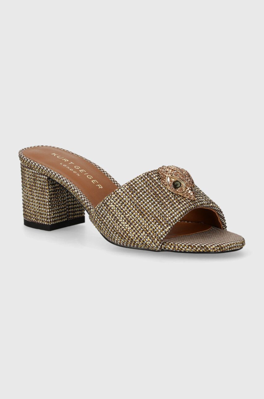 Kurt Geiger London papuci Kensington Block Mule femei, culoarea auriu, cu toc drept 9787540609 Kurt Geiger London papuci Kensington Block Mule femei, culoarea auriu, cu toc drept 9787540609