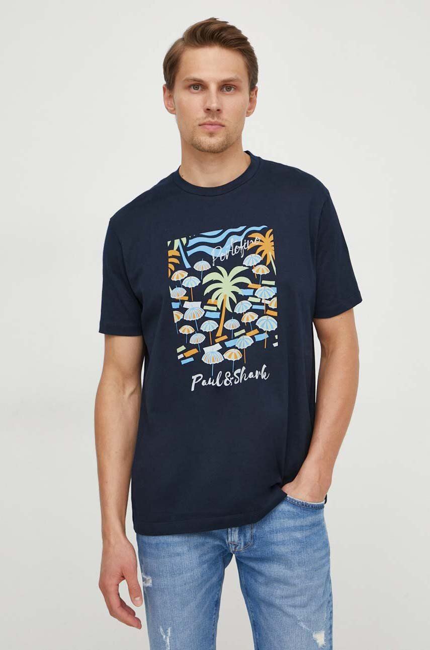 Paul&Shark tricou din bumbac barbati, culoarea albastru marin, cu imprimeu Paul&Shark tricou din bumbac barbati, culoarea albastru marin, cu imprimeu