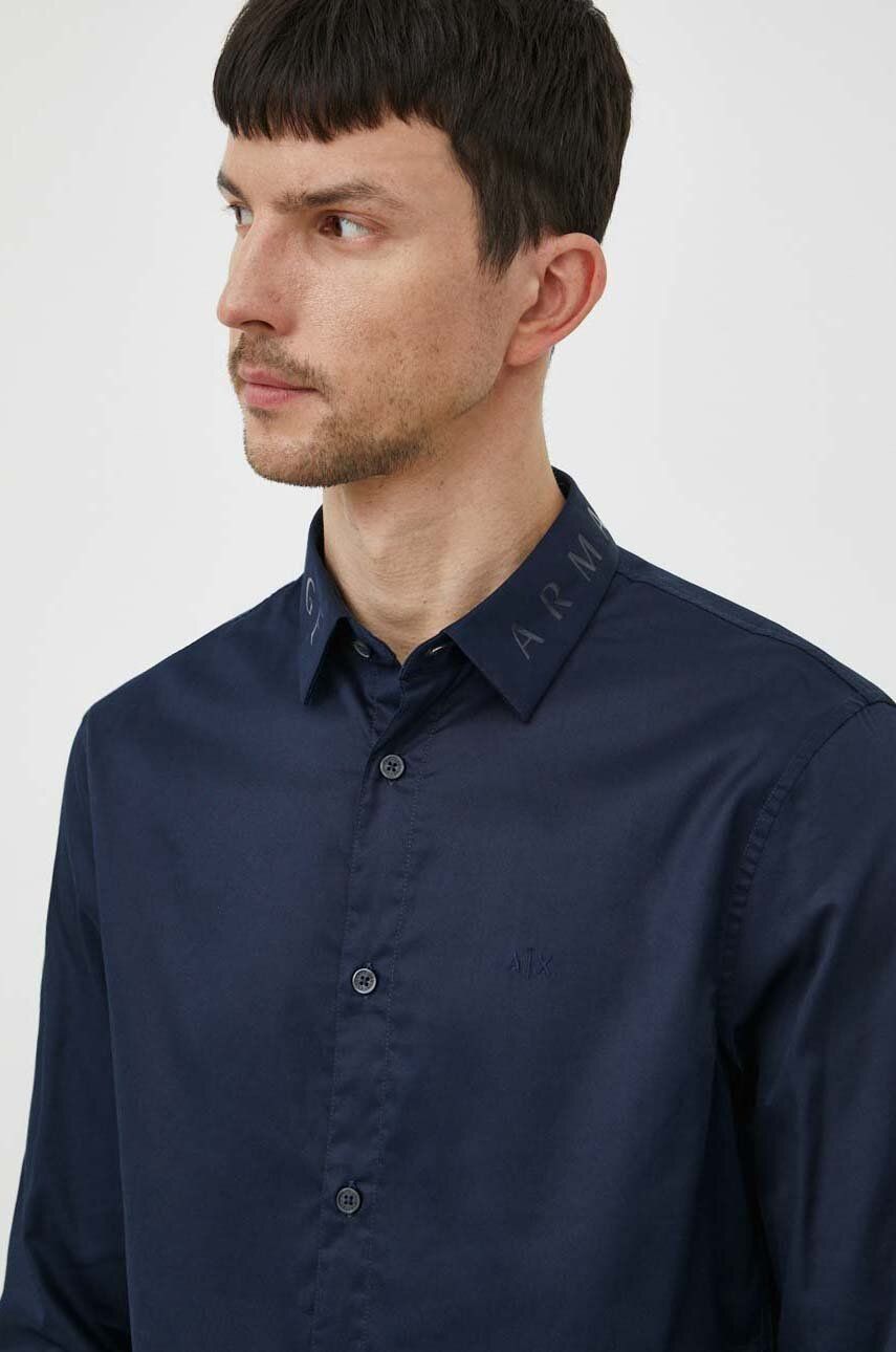 Armani Exchange camasa din bumbac barbati, culoarea albastru marin, cu guler clasic, regular Armani Exchange camasa din bumbac barbati, culoarea albastru marin, cu guler clasic, regular