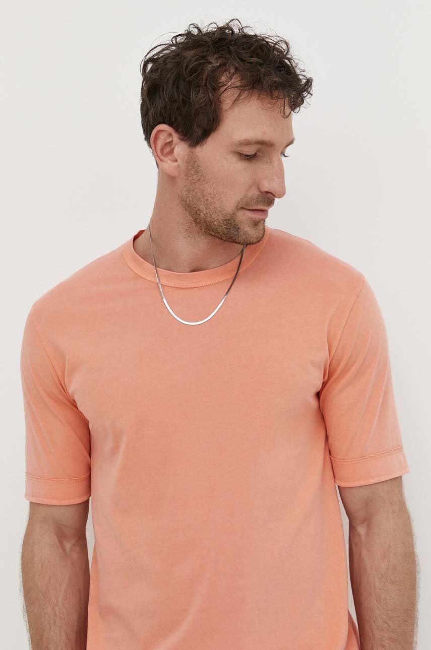 Drykorn tricou din bumbac barbati, culoarea portocaliu, neted Drykorn tricou din bumbac barbati, culoarea portocaliu, neted