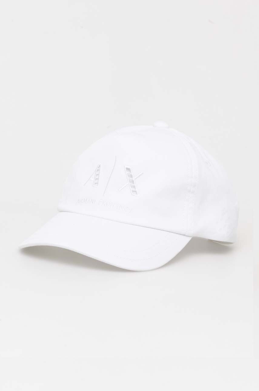 Armani Exchange șapcă de baseball din bumbac culoarea alb, neted Armani Exchange șapcă de baseball din bumbac culoarea alb, neted