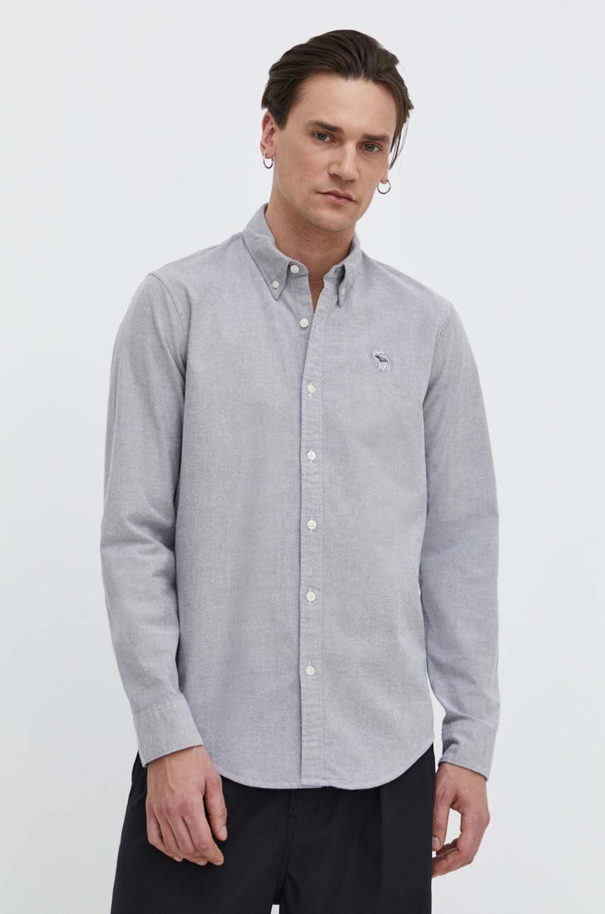 Abercrombie & Fitch camasa barbati, culoarea gri, cu guler button-down, regular Abercrombie & Fitch camasa barbati, culoarea gri, cu guler button-down, regular