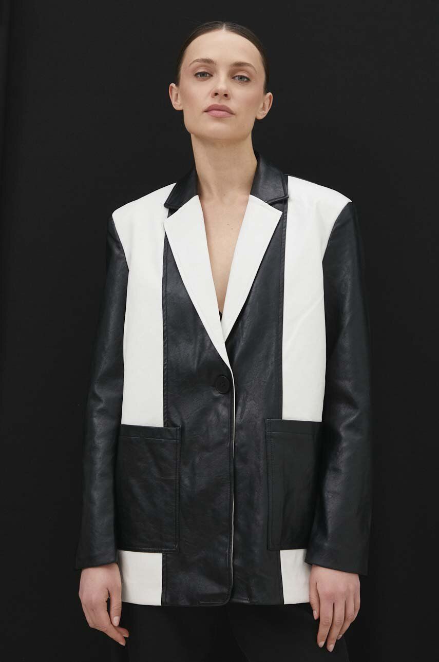Answear Lab sacou culoarea negru, un singur rand de nasturi, modelator Answear Lab sacou culoarea negru, un singur rand de nasturi, modelator