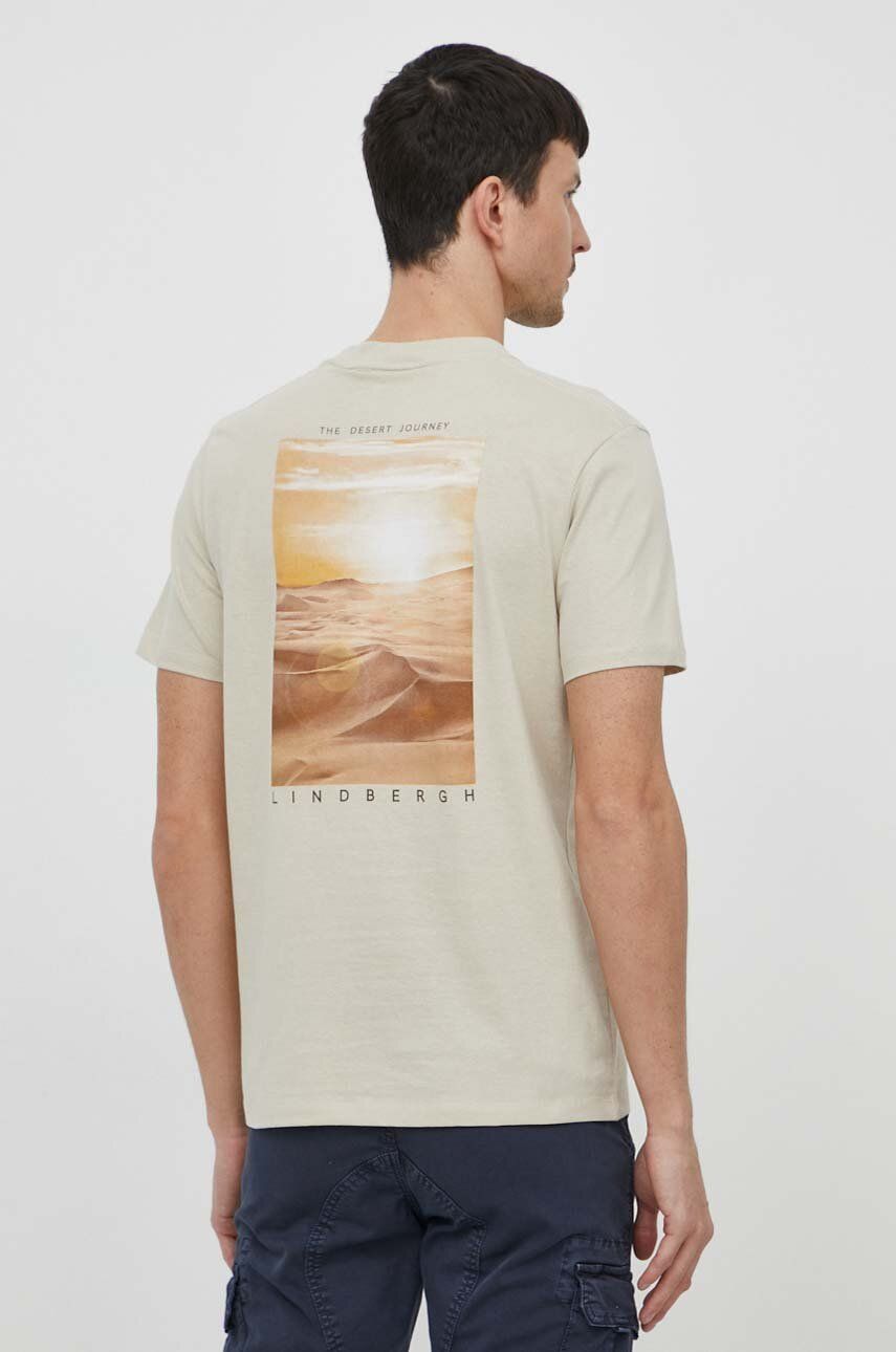Lindbergh tricou din bumbac barbati, culoarea bej, cu imprimeu Lindbergh tricou din bumbac barbati, culoarea bej, cu imprimeu