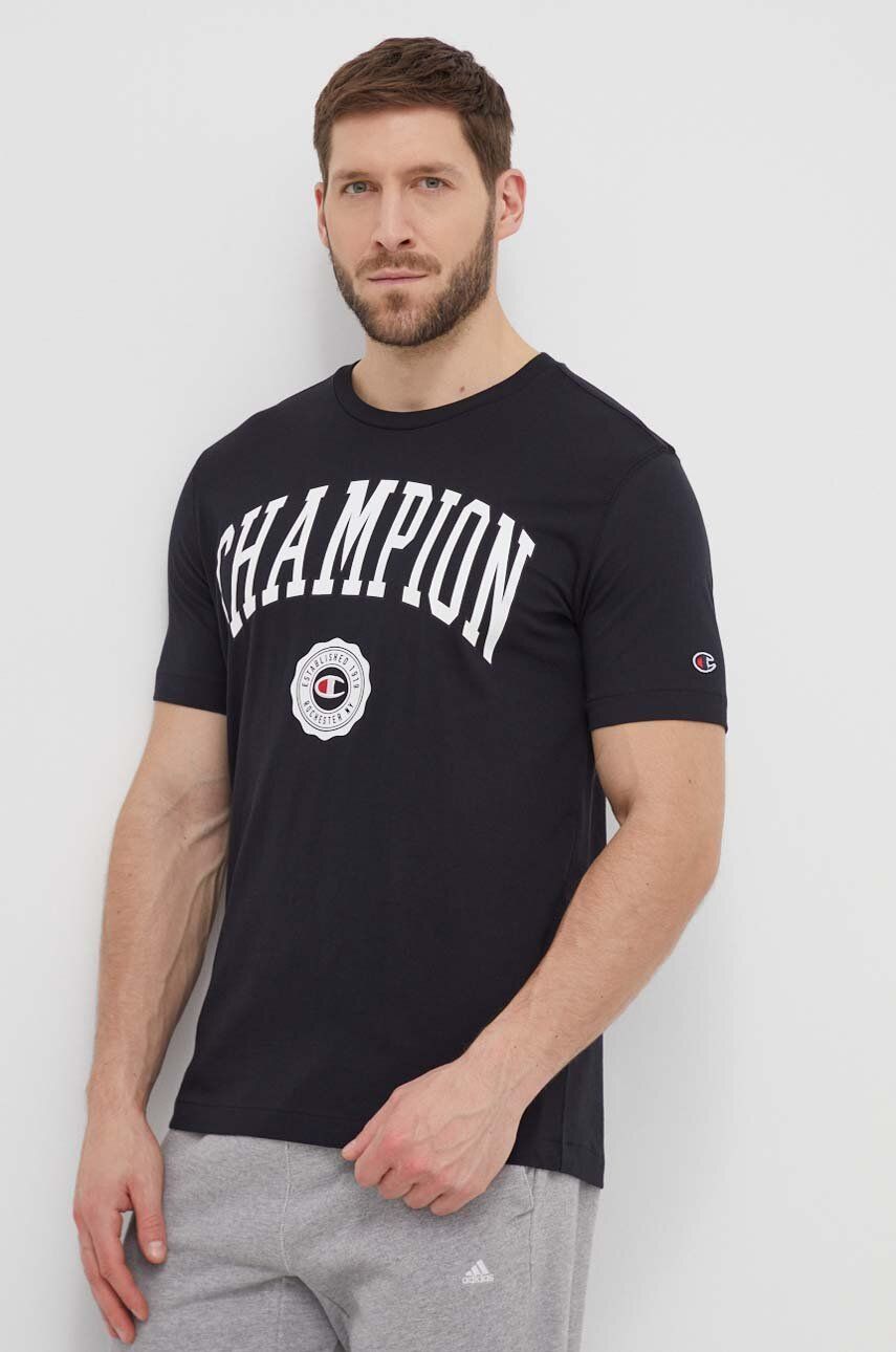 Champion tricou din bumbac barbati, culoarea negru, cu imprimeu, 219852 Champion tricou din bumbac barbati, culoarea negru, cu imprimeu, 219852