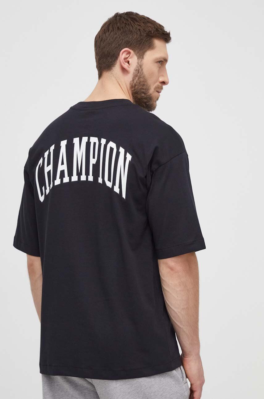 Champion tricou din bumbac barbati, culoarea negru, cu imprimeu, 219855 Champion tricou din bumbac barbati, culoarea negru, cu imprimeu, 219855