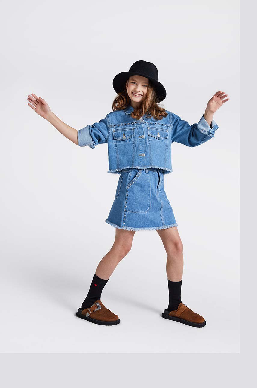 Coccodrillo fusta denim pentru copii culoarea albastru marin, mini, drept Coccodrillo fusta denim pentru copii culoarea albastru marin, mini, drept