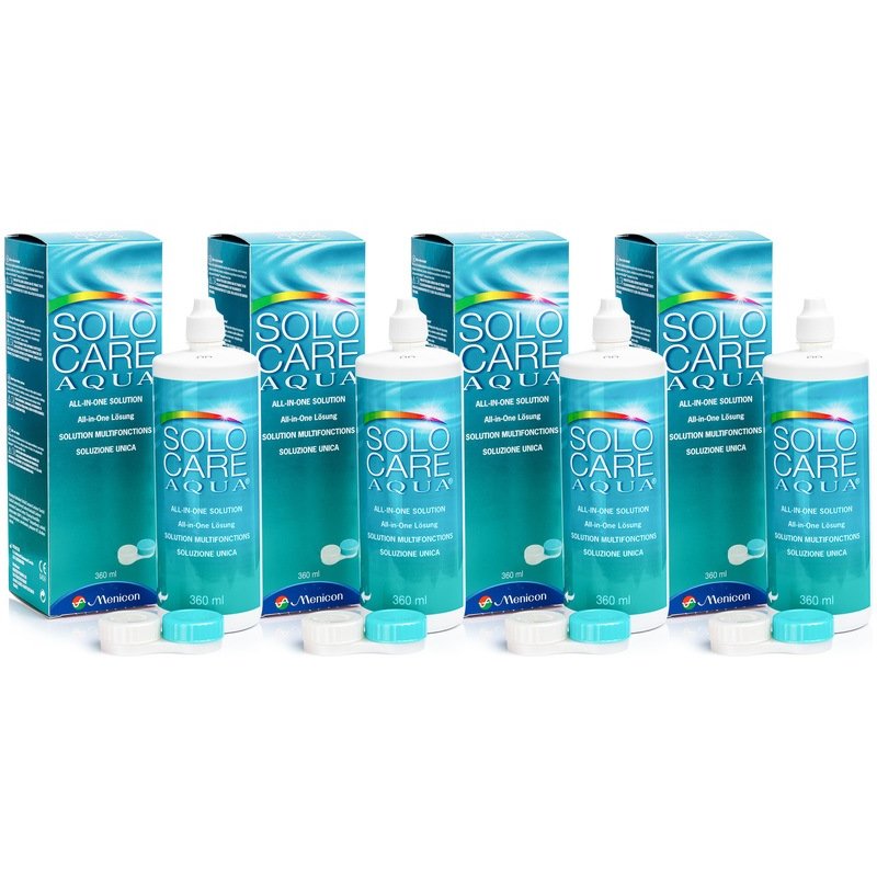 Solutie intretinere lentile de contact Solo-Care Aqua 4 x 360 ml + suport lentile cadou Solutie intretinere lentile de contact Solo-Care Aqua 4 x 360 ml + suport lentile cadou