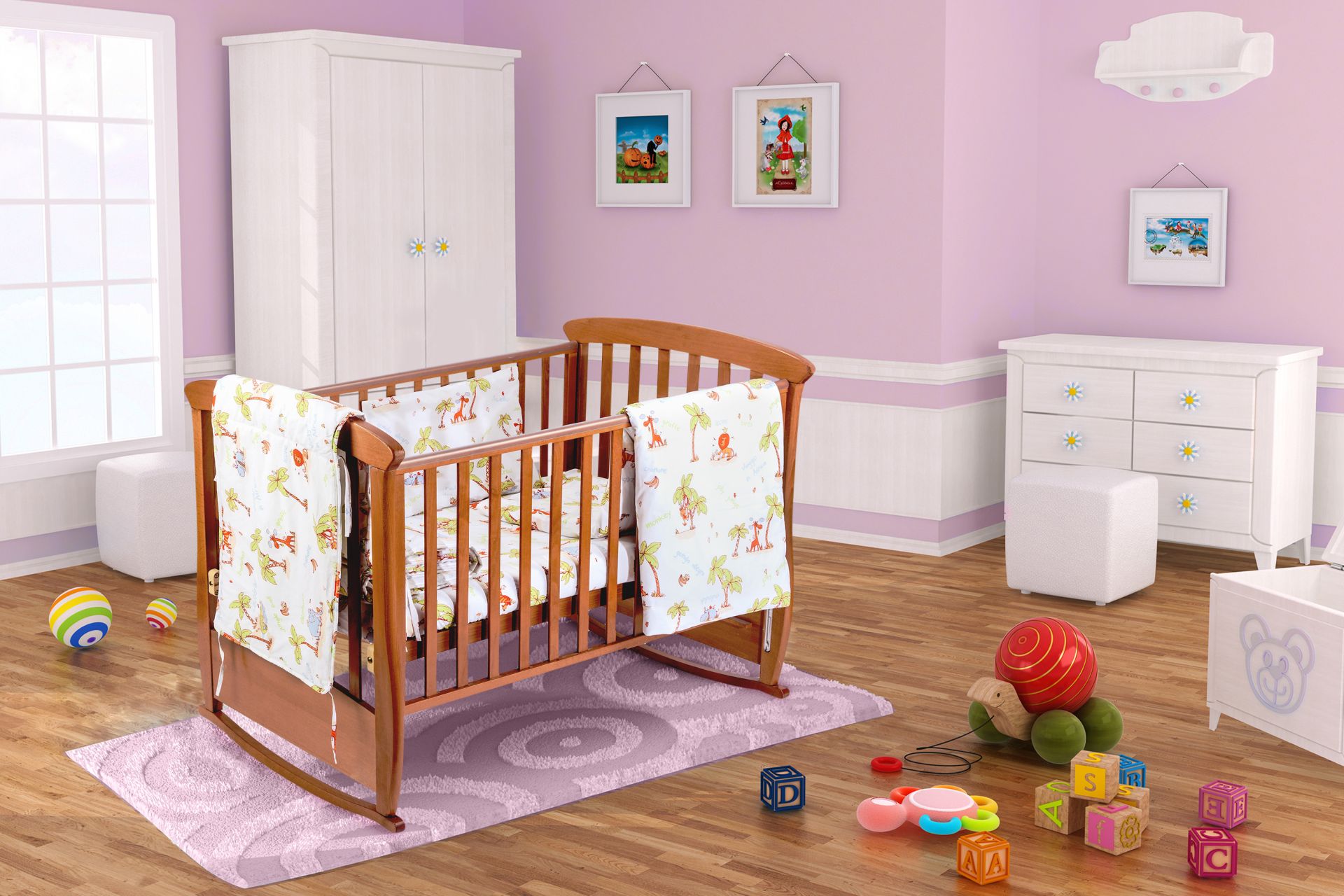 Set patut bebe, Somnart, cearceaf cu elastic pentru saltea 60x120x10, pernuta 37×55, pilota 100×105, aparatori 180x45, model Jungle Set patut bebe, Somnart, cearceaf cu elastic pentru saltea 60x120x10, pernuta 37×55, pilota 100×105, aparatori 180x45, model Jungle