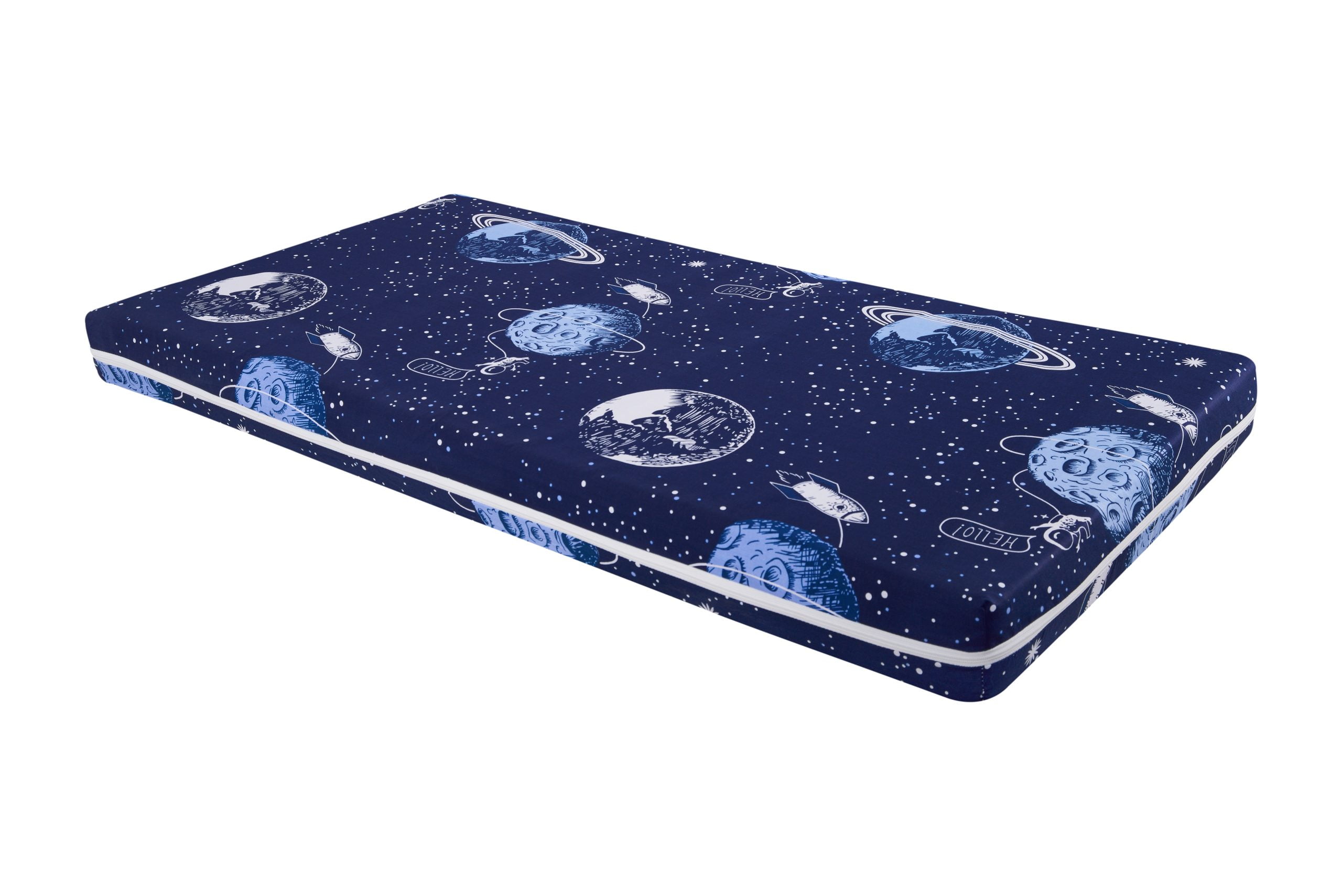 Saltea cu spumă poliuretanică Somnart Ortopedică 70x140, înălțime 10 cm, pentru bebeluși și copii, husă impermeabilă, fermitate medie, model cosmos Saltea cu spumă poliuretanică Somnart Ortopedică 70x140, înălțime 10 cm, pentru bebeluși și copii, husă impermeabilă, fermitate medie, model cosmos