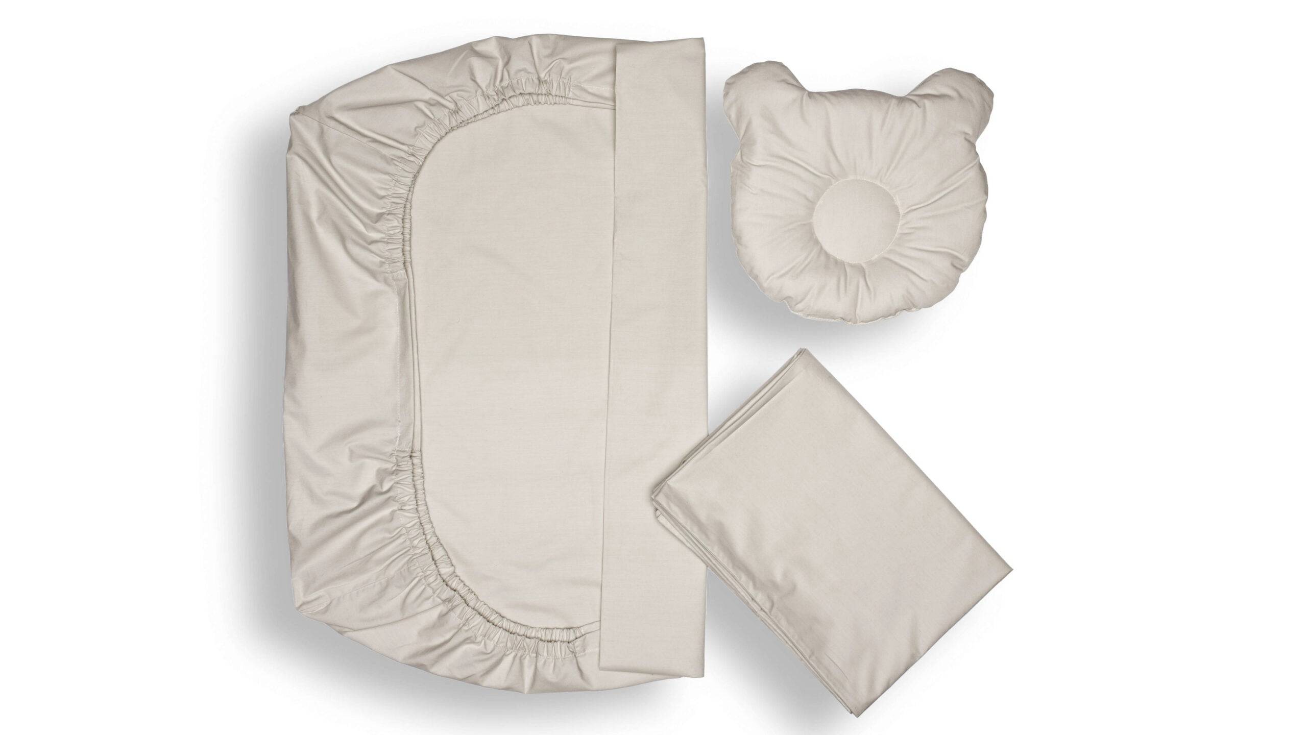 Set lenjerie patut + pernuta pentru formarea capului bebelusului SomnArt, bumbac egiptean, 60x120 cm, Gri deschis