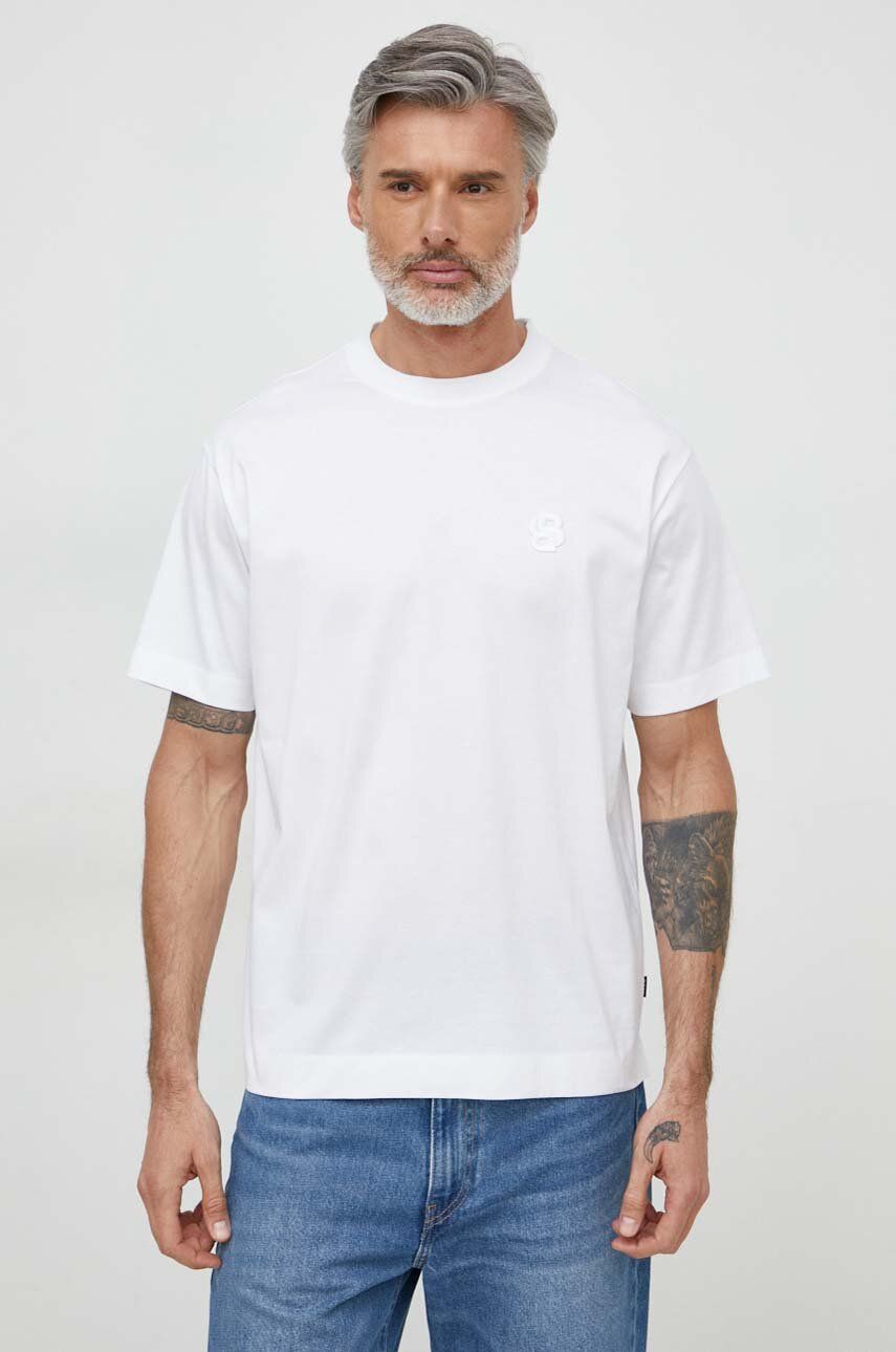 BOSS tricou din bumbac bărbați, culoarea alb, cu imprimeu 50516951 BOSS tricou din bumbac bărbați, culoarea alb, cu imprimeu 50516951