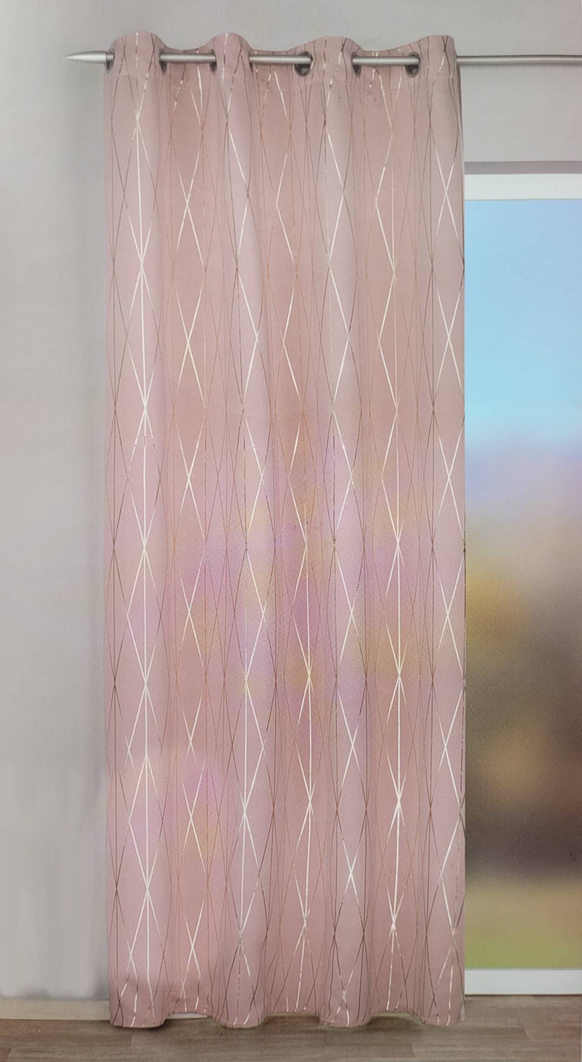 Draperie dimout, cu inele, Cannes Dimout, L135 x H245, roz-gold Draperie dimout, cu inele, Cannes Dimout, L135 x H245, roz-gold