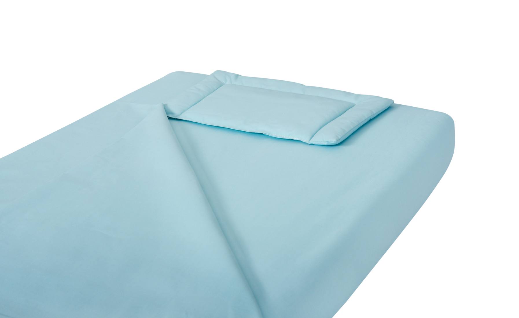 Lenjerie patut bebe, SomnART, cearceaf pat 60x120x10 cu elastic, cearceaf pilota 80x110, perna joasa 20x35, Bleu