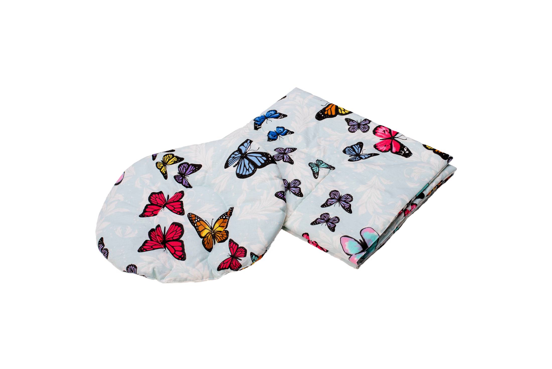 Set paturica + pernuta pentru formarea capului bebelusului SomnArt, model fluturas, Bleu Set paturica + pernuta pentru formarea capului bebelusului SomnArt, model fluturas, Bleu
