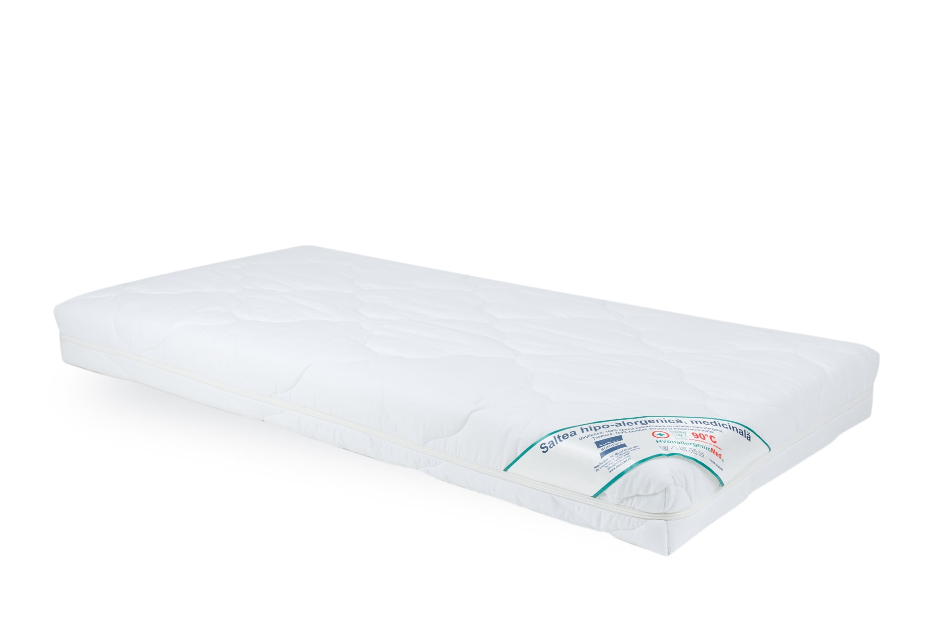 Saltea cu spumă poliuretanică Somnart HypoallergenicMed 60x120, înălțime 10 cm, ortopedică, pentru bebeluși și copii, husă detașabilă, fermitate medie Saltea cu spumă poliuretanică Somnart HypoallergenicMed 60x120, înălțime 10 cm, ortopedică, pentru bebeluși și copii, husă detașabilă, fermitate medie