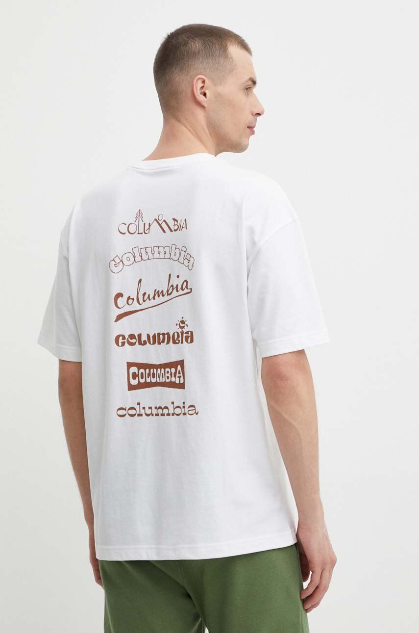 Columbia tricou Burnt Lake barbati, culoarea alb, cu imprimeu, 2071711 Columbia tricou Burnt Lake barbati, culoarea alb, cu imprimeu, 2071711