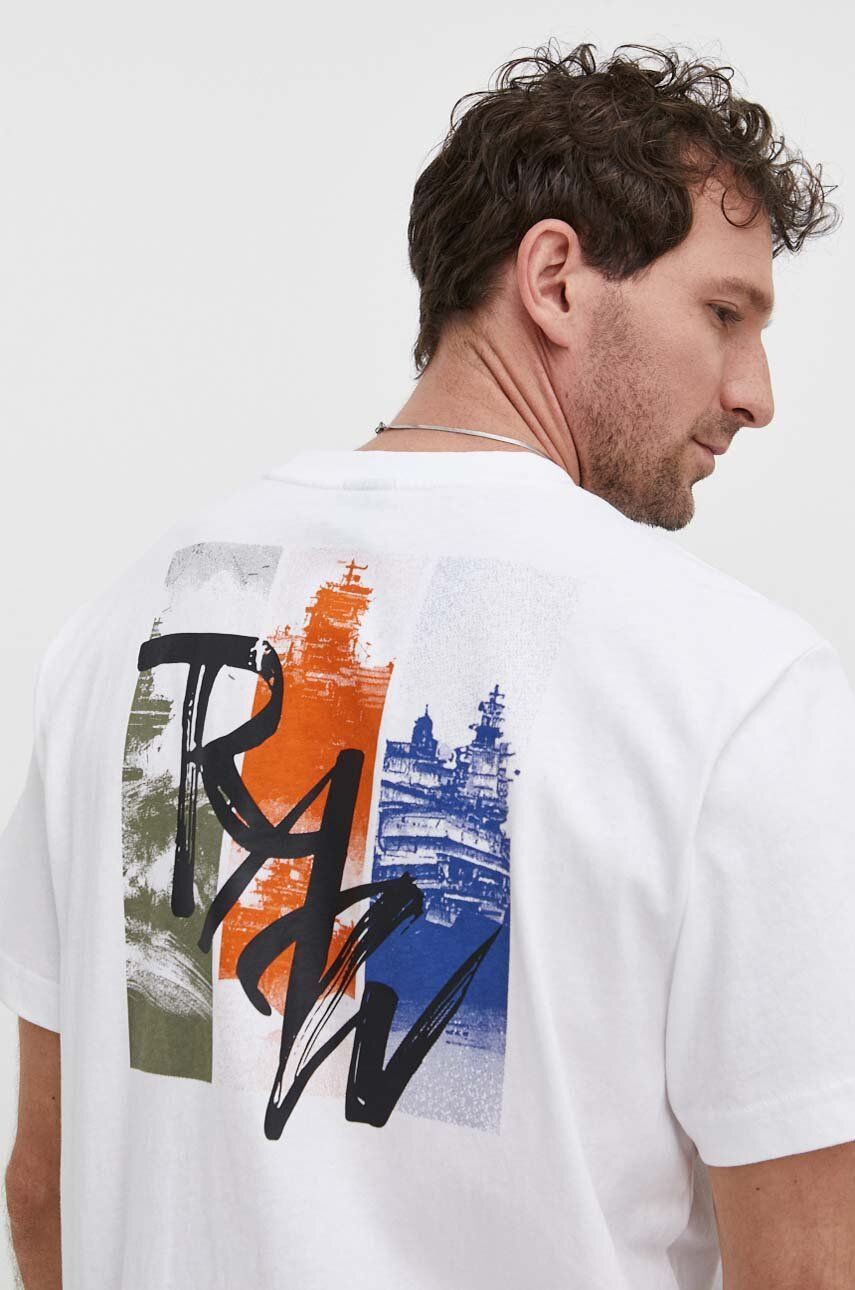 G-Star Raw tricou din bumbac barbati, culoarea alb, cu imprimeu G-Star Raw tricou din bumbac barbati, culoarea alb, cu imprimeu