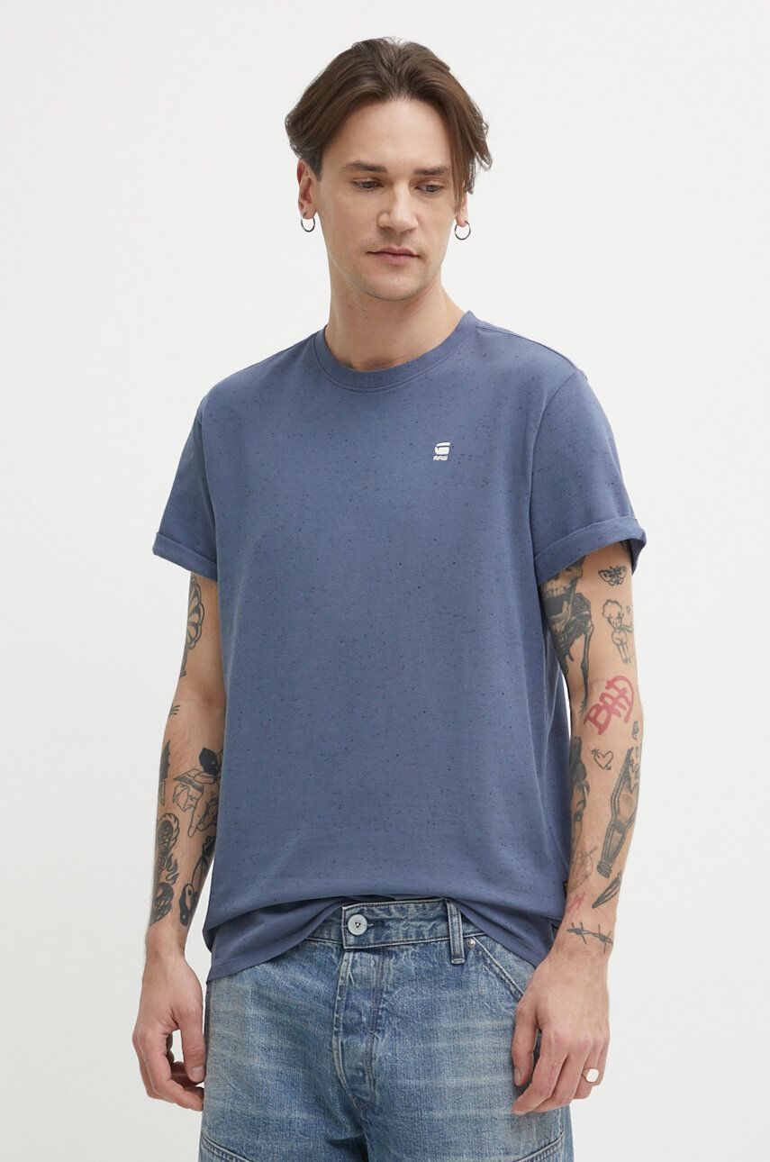 G-Star Raw tricou din bumbac barbati, culoarea albastru marin, neted G-Star Raw tricou din bumbac barbati, culoarea albastru marin, neted