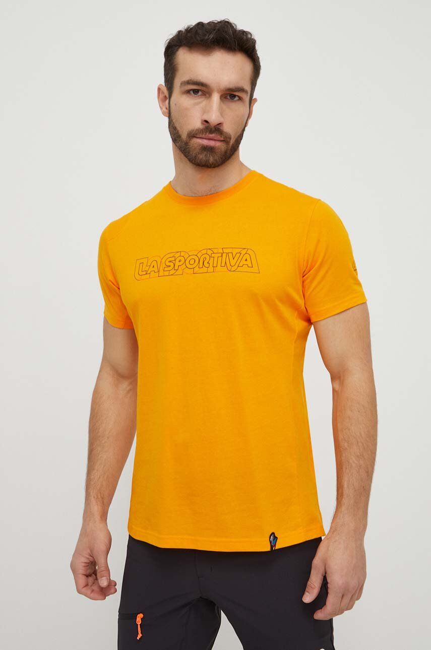 LA Sportiva tricou Outline barbati, culoarea portocaliu, cu imprimeu, F28102102 LA Sportiva tricou Outline barbati, culoarea portocaliu, cu imprimeu, F28102102