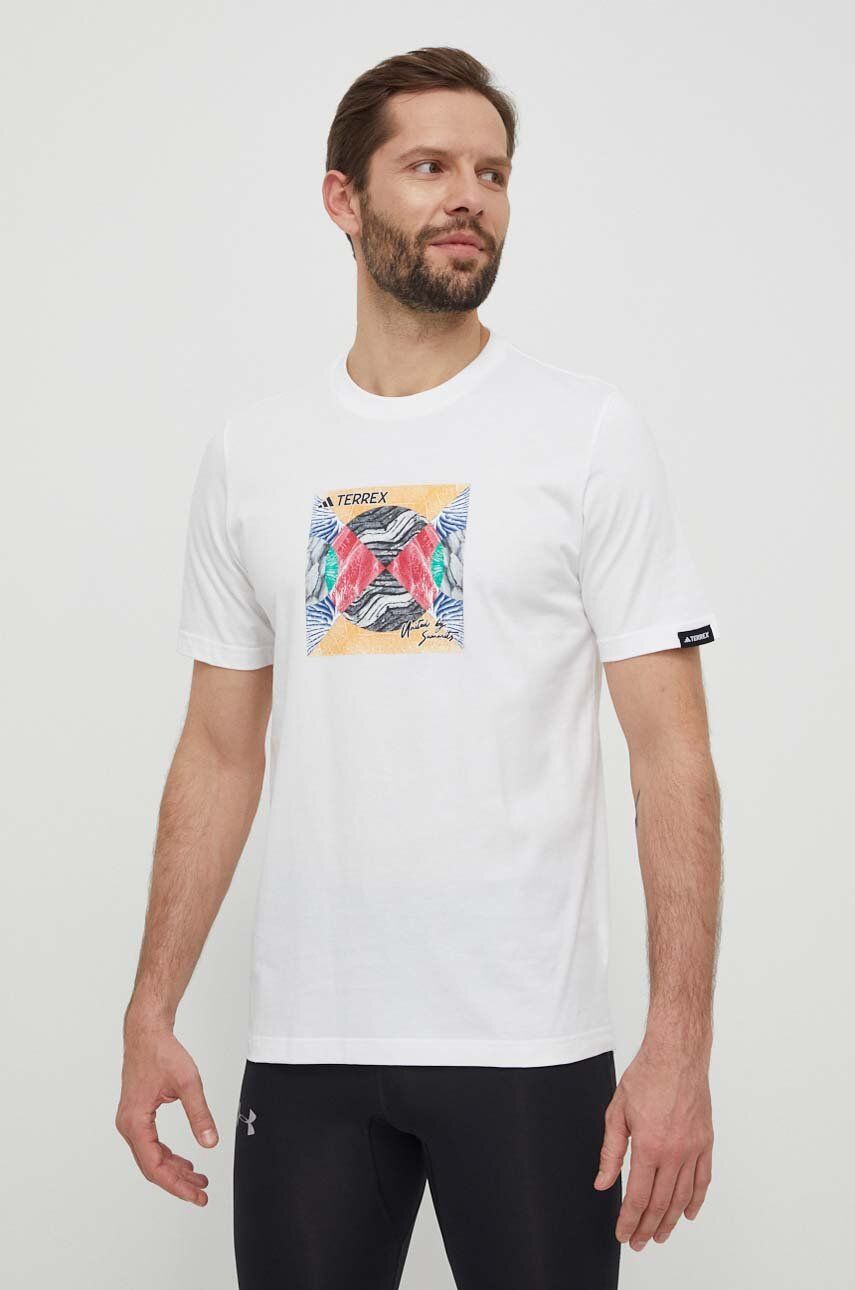 adidas TERREX tricou TX Unite barbati, culoarea alb, cu imprimeu, IM8366 adidas TERREX tricou TX Unite barbati, culoarea alb, cu imprimeu, IM8366