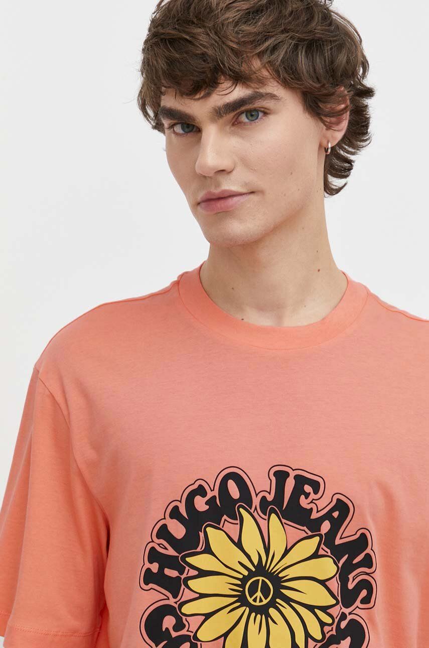 HUGO Blue tricou din bumbac bărbați, culoarea roz, cu imprimeu 50515317 HUGO Blue tricou din bumbac bărbați, culoarea roz, cu imprimeu 50515317