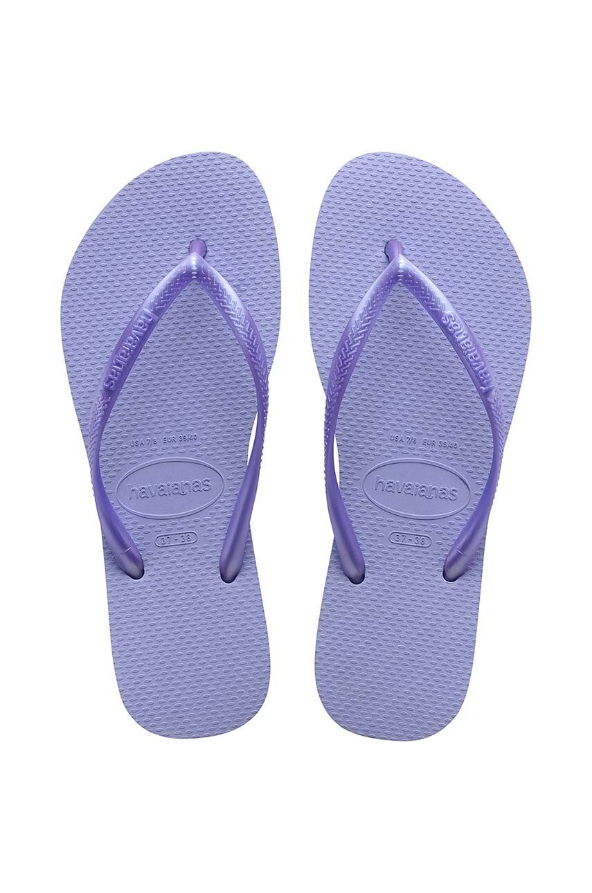 Havaianas slapi SLIM femei, culoarea violet, cu toc plat, 4000030.5020 Havaianas slapi SLIM femei, culoarea violet, cu toc plat, 4000030.5020