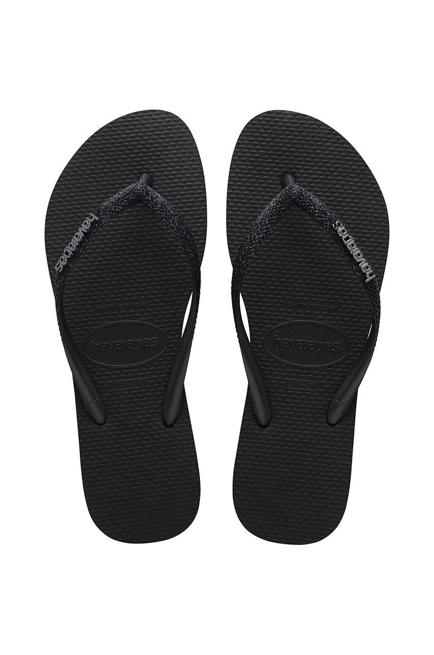 Havaianas slapi SLIM GLITTER II femei, culoarea negru, cu toc plat, 4146975.1069 Havaianas slapi SLIM GLITTER II femei, culoarea negru, cu toc plat, 4146975.1069