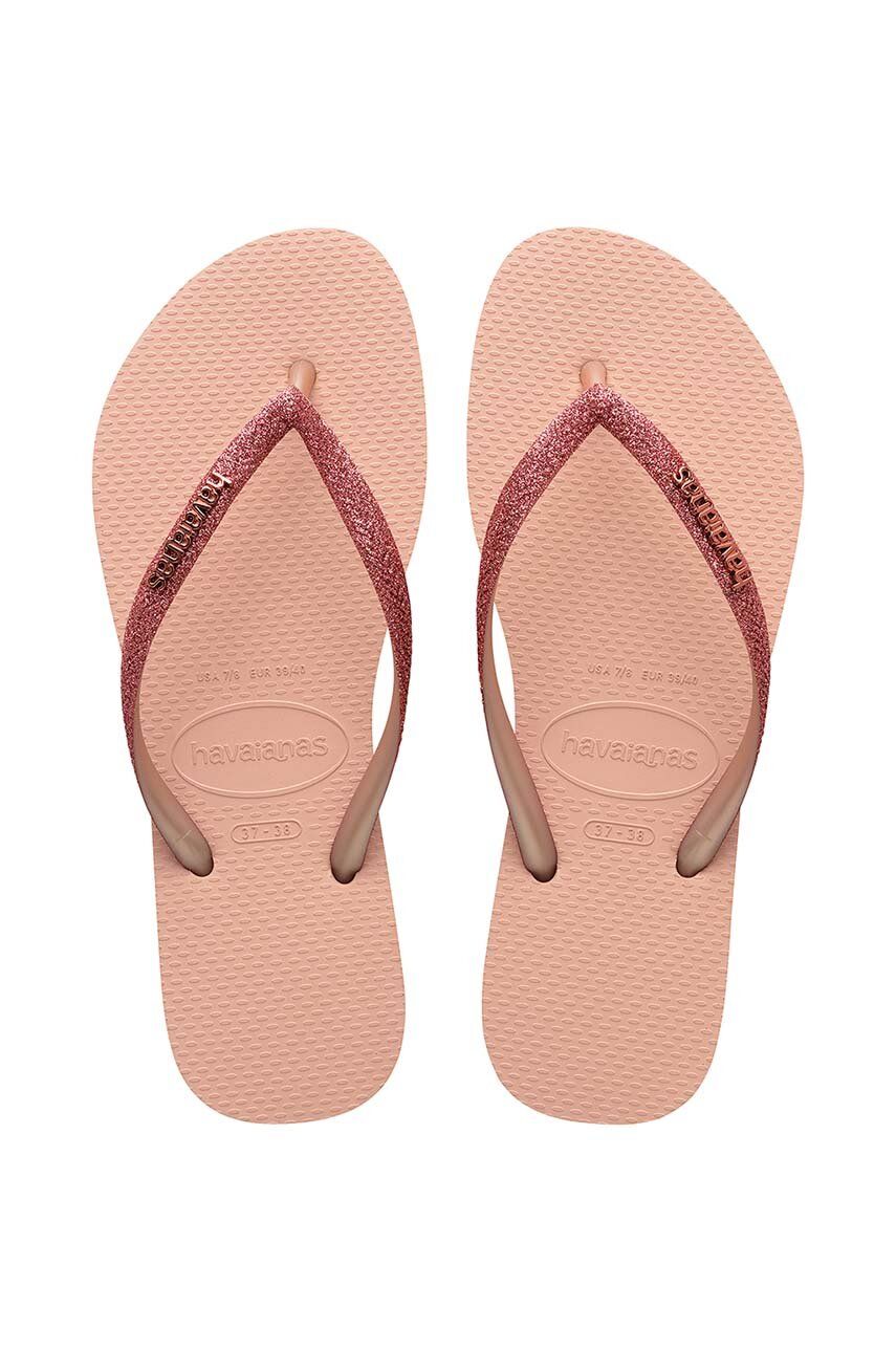 Havaianas slapi SLIM GLITTER II femei, culoarea roz, cu toc plat, 4146975.9898 Havaianas slapi SLIM GLITTER II femei, culoarea roz, cu toc plat, 4146975.9898
