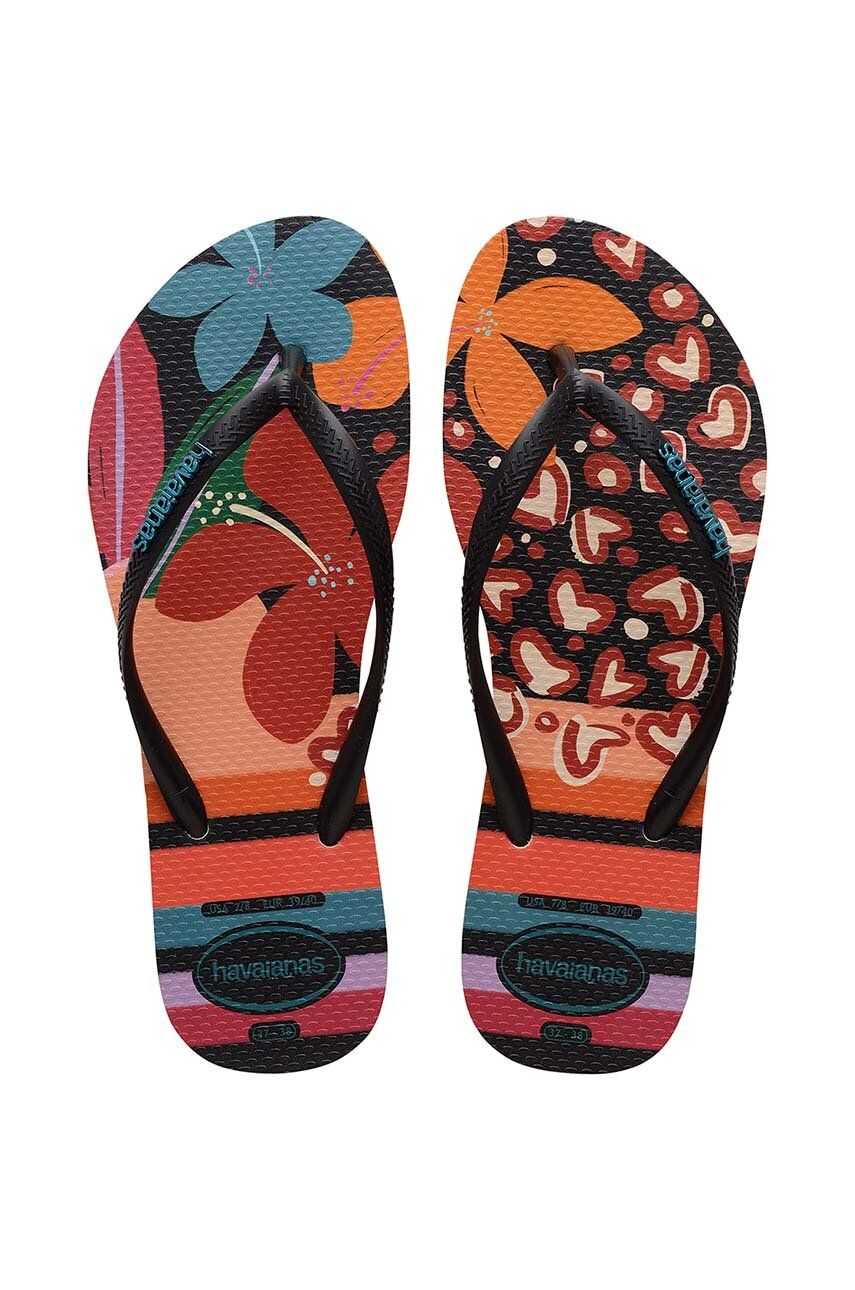 Havaianas slapi SLIM PATCHWORK femei, culoarea negru, cu toc plat, 4148944.9446 Havaianas slapi SLIM PATCHWORK femei, culoarea negru, cu toc plat, 4148944.9446