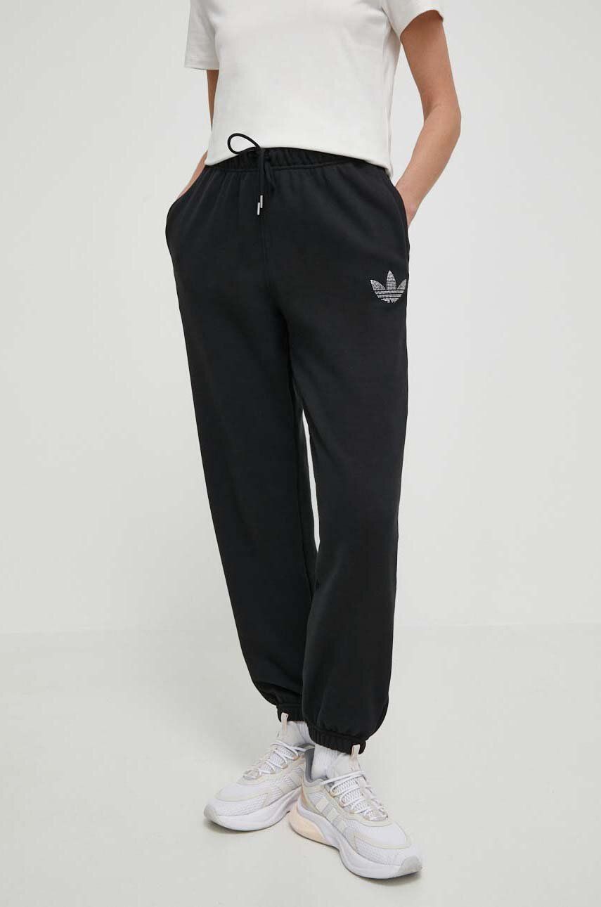 adidas Originals pantaloni de bumbac culoarea negru, cu imprimeu, IT9663 adidas Originals pantaloni de bumbac culoarea negru, cu imprimeu, IT9663