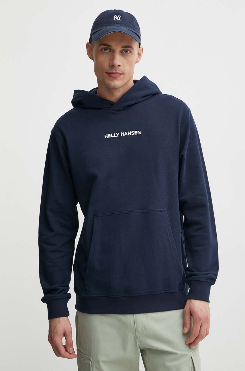 Helly Hansen bluza barbati, culoarea albastru marin, cu glugă, cu imprimeu, 53533 Helly Hansen bluza barbati, culoarea albastru marin, cu glugă, cu imprimeu, 53533