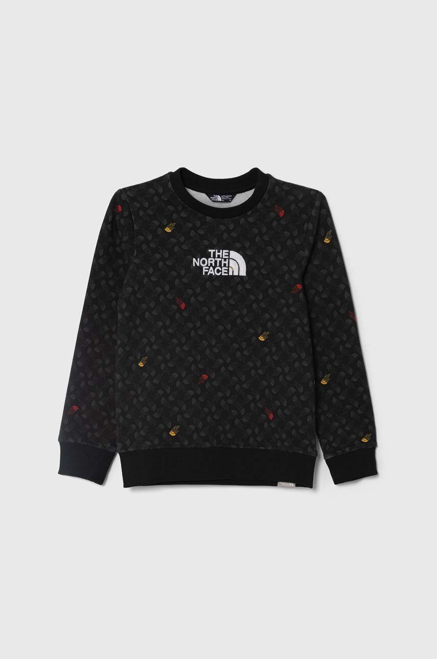 The North Face hanorac de bumbac pentru copii DREW PEAK LIGHT CREW PRINT culoarea negru, modelator The North Face hanorac de bumbac pentru copii DREW PEAK LIGHT CREW PRINT culoarea negru, modelator