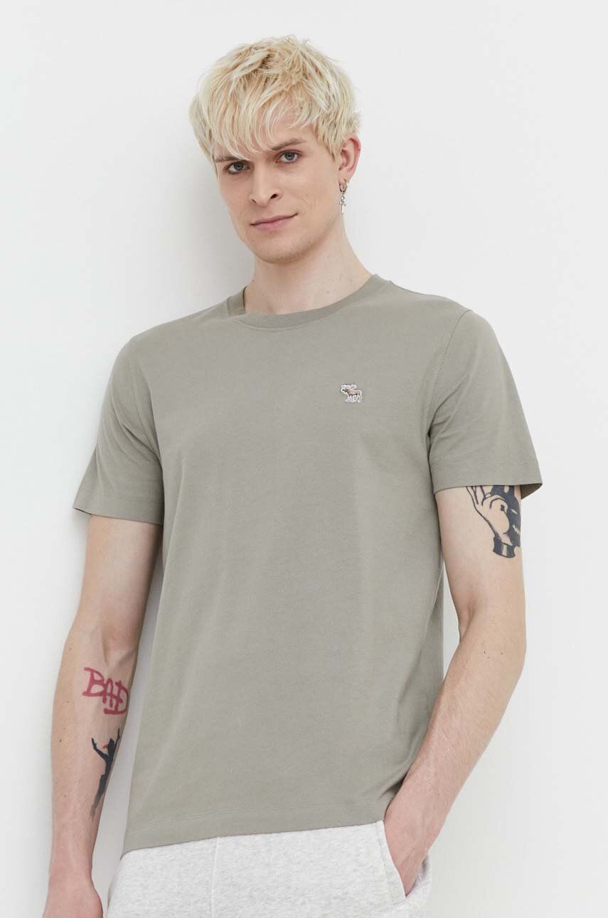 Abercrombie & Fitch tricou din bumbac barbati, culoarea verde, neted Abercrombie & Fitch tricou din bumbac barbati, culoarea verde, neted