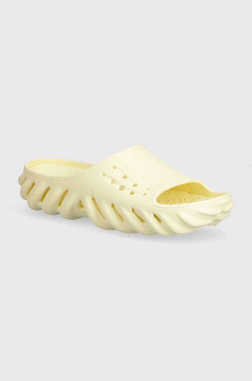 Crocs papuci Echo Slide femei, culoarea galben, cu platforma, 208170 Crocs papuci Echo Slide femei, culoarea galben, cu platforma, 208170