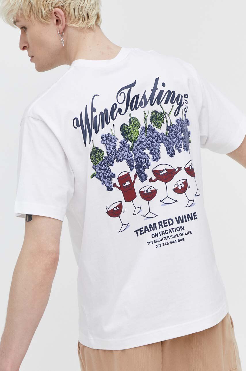 On Vacation tricou din bumbac barbati, culoarea alb, cu imprimeu, OVC T152 On Vacation tricou din bumbac barbati, culoarea alb, cu imprimeu, OVC T152