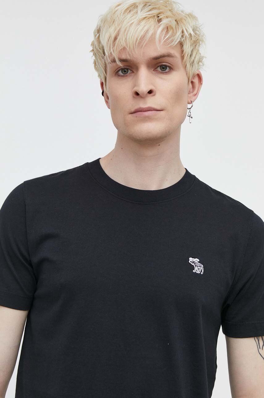 Abercrombie & Fitch tricou din bumbac barbati, culoarea negru, neted Abercrombie & Fitch tricou din bumbac barbati, culoarea negru, neted